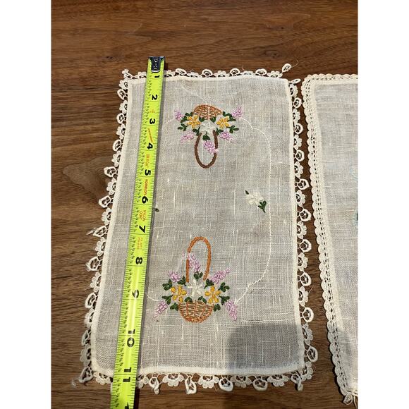 VTG Linen Hankie Set, Embroidered, Lace, Floral, Handmade, Beige, Decorative - Picture 5 of 8
